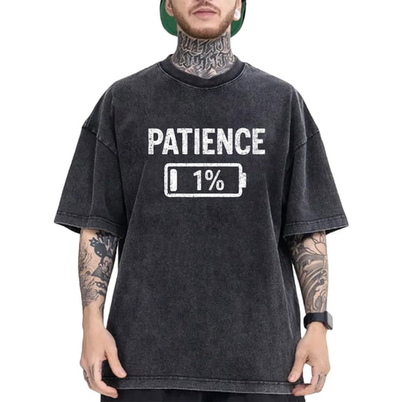Patience 1 Percent Tee T Shirt Washed Graphic Tops Cotton Breathable Plus Size Black S-2XL Plus Size