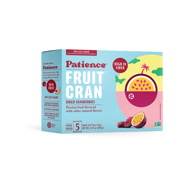 Patience FruitCran Dried Cranberries, Passion Fruit Flavor, .75 oz, 5 Count