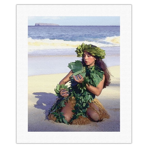 Patience - Hawaiian Hula Dancer on the Beach - From an Original Color Photograph by Ron Laes - Fine Art Rolled Canvas Print (Unframed) 16in x 20in