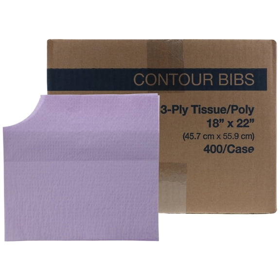 Patient Bibs – 18" x 22", Lavender – Tissue with Poly Backing, Disposable – Waterproof, Durable Protection for Dental, Medical, or Salon Use – 400 per Case