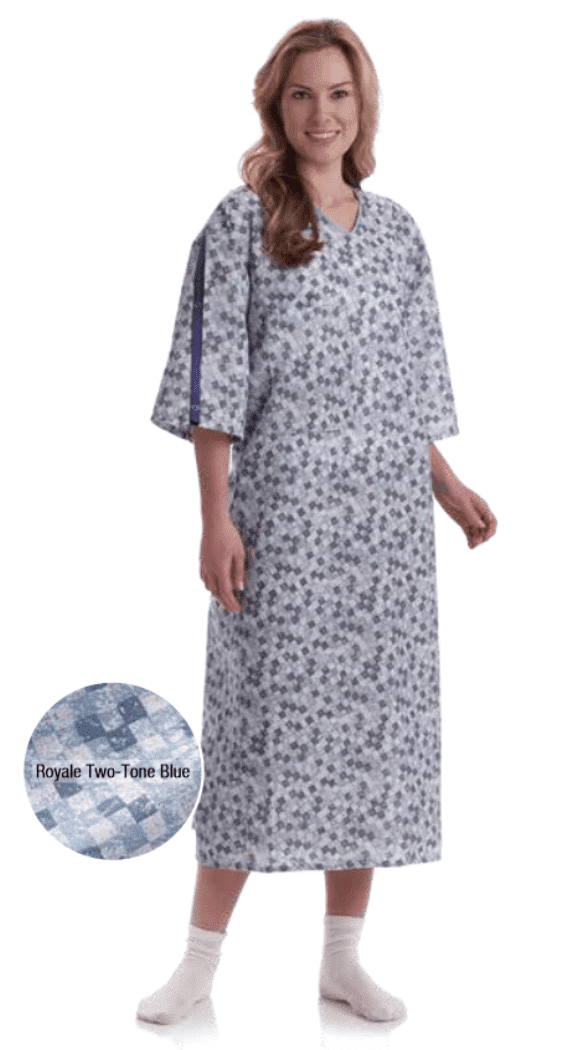 Patient IV Gowns Blue Pocket with Access Vent Snaps on Sleeves