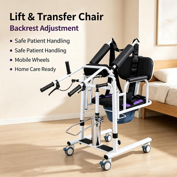 Patient Lift Transfer Chair 26.38x21.65x32.68 Inch, Hydraulic Patient Lift Chair 440 Lbs Capacity, Home Care Mobility Chair Stainless Steel Frame for Home Hospital Nursing.