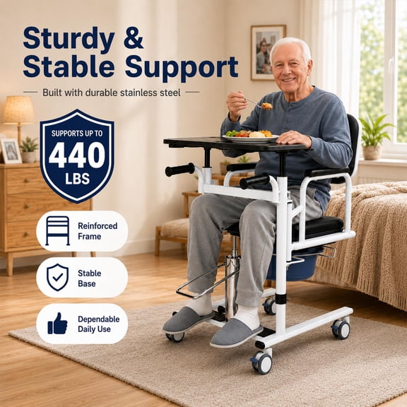 Patient Lift Transfer Chair,440 lbs Load Capacity,Hydraulic Patient Lift with 180 Split Seat,Bedside Commode Chair with Lockable Casters for Seniors Home Care