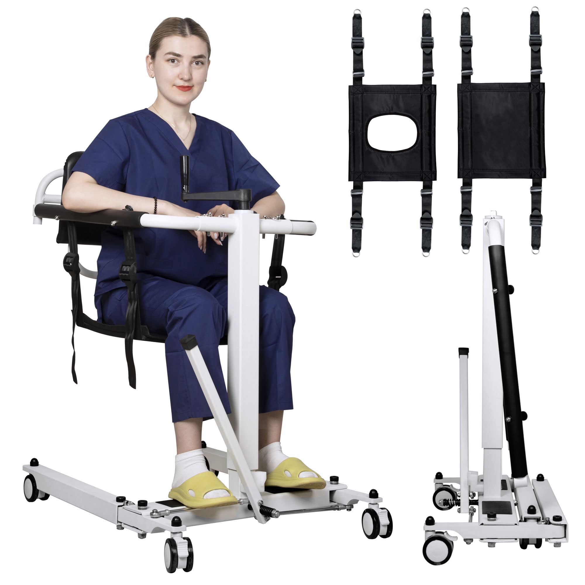 Patient Lift Transfer Chair, Foldable Patient Lift for Home Portable Lift Wheelchair for Car, Patient Lift Aid for Seniors Elderly/Disabled, Height Adjustable, with 2 Cushions