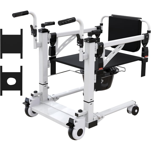Patient Lift Transfer Chair,Portable Lift Aid for Elderly/Disabled,Bedside Commode Transport Chair with 180° Split Seat & Potty,Bathroom Wheelchair & Elderly Bedside Commode Chair