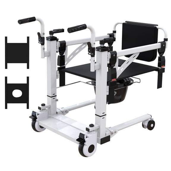 Patient Lift Transfer Chair Transport Chair Portable 4-in-1 Lift Aid with 180 Split Seat, Removable Cushions, Locking Casters Bedside Commode & Shower Wheelchair for Seniors, Max 300 lbs