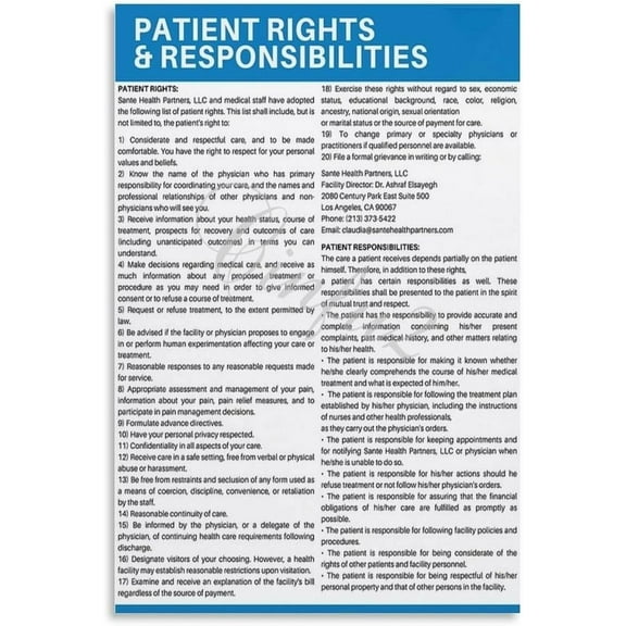 Patient Rights And Responsibilities Guide Chart Posters (7) Canvas for Bedroom Living Room Decor