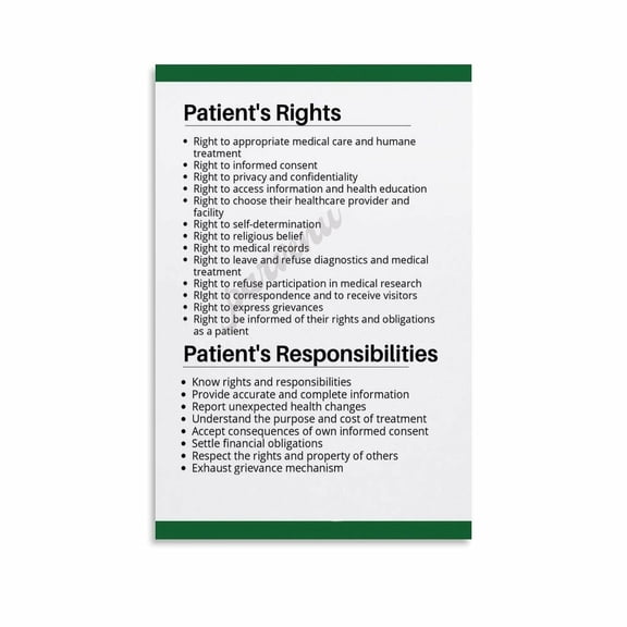 Patient Rights And Responsibilities Poster Patient's Bill of Rights Poster (4) Canvas Painting Posters And Prints Wall Art for Living Room Bedroom Decor