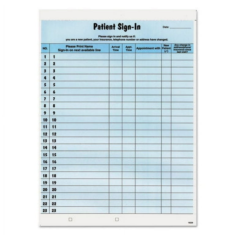 Patient Sign-In Label Forms, Two-Part Carbon, 8.5 x 11.63, Blue Sheets, 125 Forms Total Patient Sign-In Label Forms, Two-Part Carbon, 8.5 x 11.63, Blue Sheets, 125 Forms Total