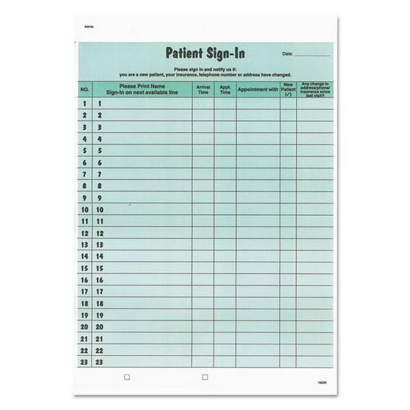 "Patient Sign-In Label Forms, Two-Part Carbon, 8.5 X 11.63, Green, 1/page, 125 Forms | Bundle of 5 Packs"