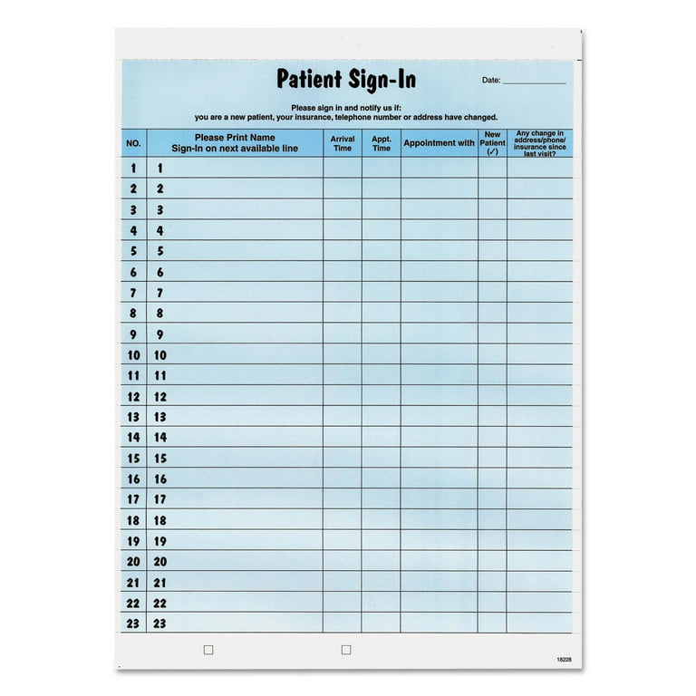 Patient Sign-In Label Forms, Two-Part Carbon, 8.5 x 11.63, Blue Sheets, 125 Forms Total Patient Sign-In Label Forms, Two-Part Carbon, 8.5 x 11.63, Blue Sheets, 125 Forms Total