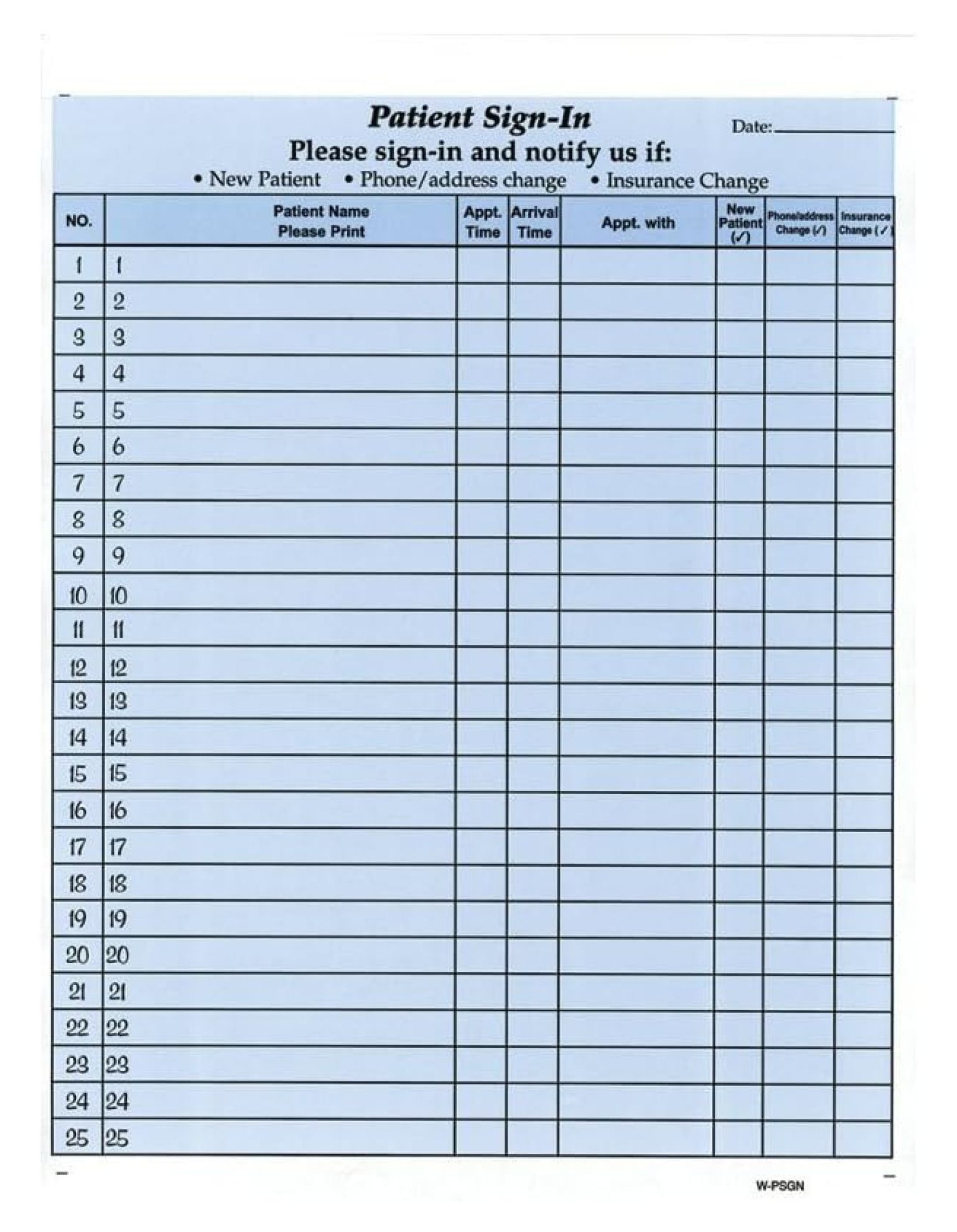 Patient Signin Sheets, HIPAA Compliant, 81/2" x 11" Carbonless Form