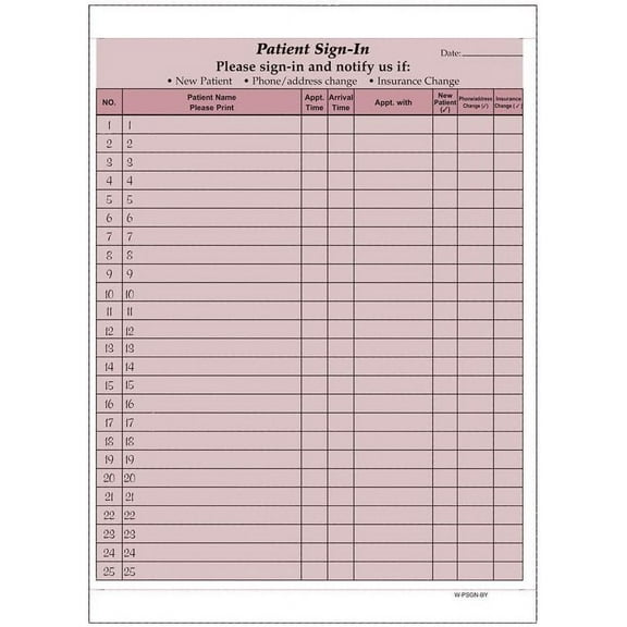 Patient Sign-in Sheets, HIPAA Compliant, 8-1/2" x 11" Carbonless Form, Burgandy (Pack of 125)
