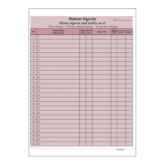 Patient Signin Sheets, HIPAA Compliant, 81/2" x 11" Carbonless Form