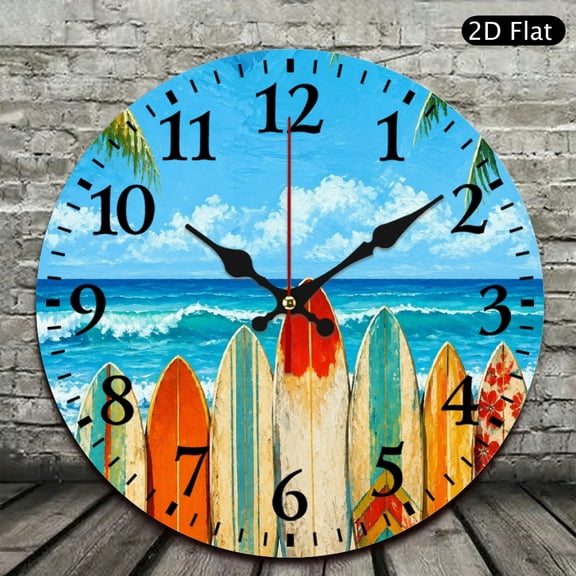 Patifu 10 Inch Wall Clock Colorful Surfboards On Beach Print Silent Sweep Movement 12x12in
