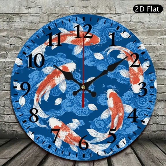 Patifu 10 Inch Wooden Wall Clock Four Koi Fish Swimming In Circle Silent Sweep Movement 12x12in