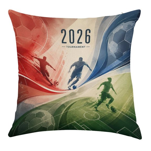 Patifu 2026 Soccer Tournament Player Poster Throw Pillow Covers, Waterproof Pillow Covers, Square Linen House Decor Cushion Covers for Home Sofa Bed Couch,
