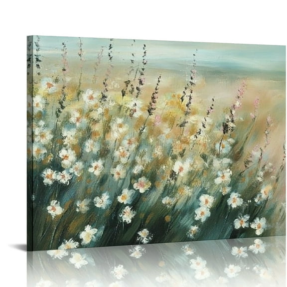 Patifu Abstract Floral Canvas Wall Art - Flower Field Picture Landscape Botanical Artwork Colorful Wildflower Painting Prints for Bedroom 20x16in