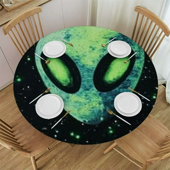 Patifu Alien Heads Stars Space Art Round Tablecloth 100% Polyester Stain-Resistant Table Cloth for Indoor and Outdoor Use Restaurants Weddings Parties 31"-35