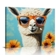 Patifu Alpaca Wall Art Llama Cute Wear Glasses Animal Llama Bathroom Wall Decor Alpaca Lovers Gift for Office Living Room Bed Room and Bathroom Ready to Hang 20x16in