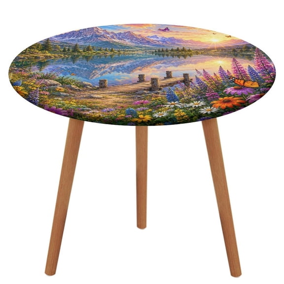 Patifu Alpine Lake Wildflower Dock Table Cloth, Waterproof Oil-Proof, Wipeable Spill-Proof Table Cover for Dining Table, Heavy Duty Durable Tablecloth for Kitchen, Party, Picnic, Home Decor,