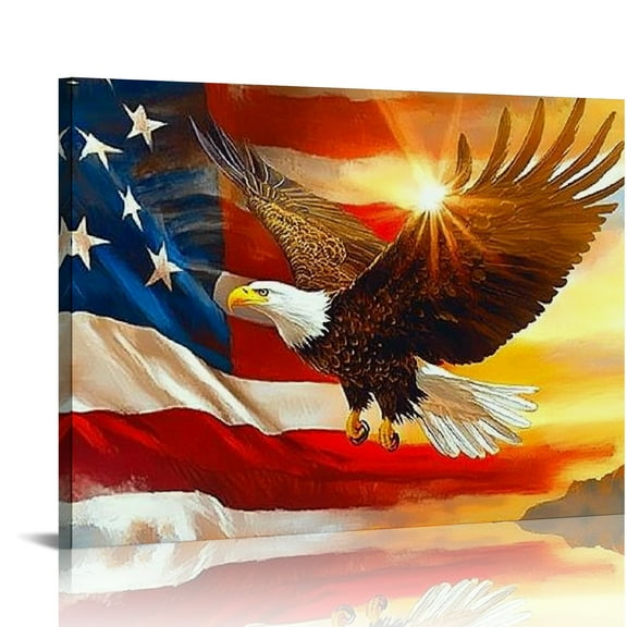 Patifu American Bald Eagle Wall Art Flying Eagle Canvas Prints Patriotic Concept Picture Inspiring Motivational Modern Home Artwork Decor For Office Living Room Bedroom Ready To Hang 20x16in