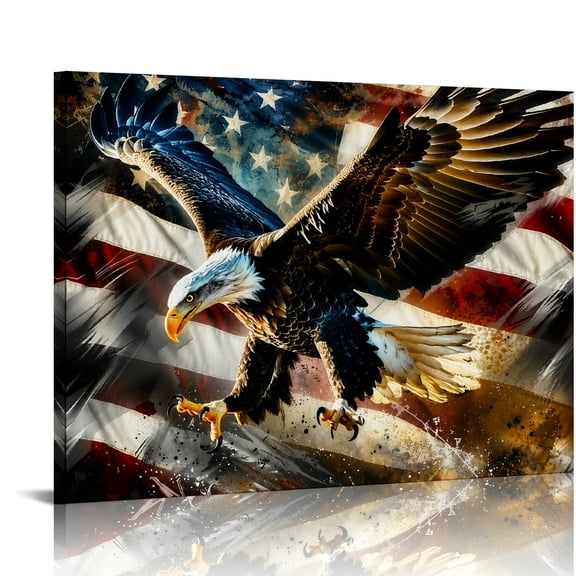 Patifu American Eagle Patriotic Wall Art HD Print Framed Canvas Ready to Hang for Bedroom Dorm Living Room 16x12in