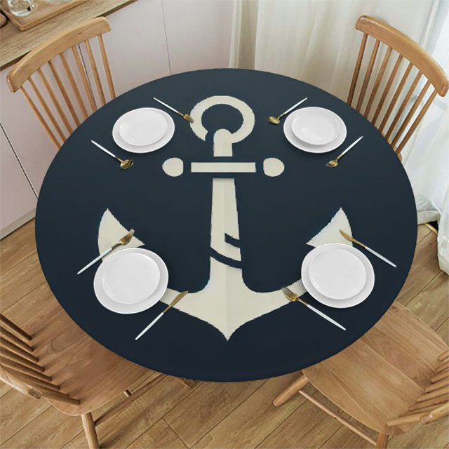 Patifu Anchor Round Table Cover Stain Resistant Washable Indoor Outdoor