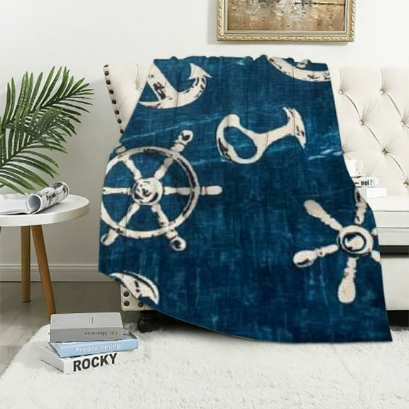 Patifu Anchors Steering Wheels Ocean Warm Lightweight Blanket Soft Fleece Blankets Throw Blanket for Living Rooms Sofa Decor Cow Gifts All Seasons 40x50in