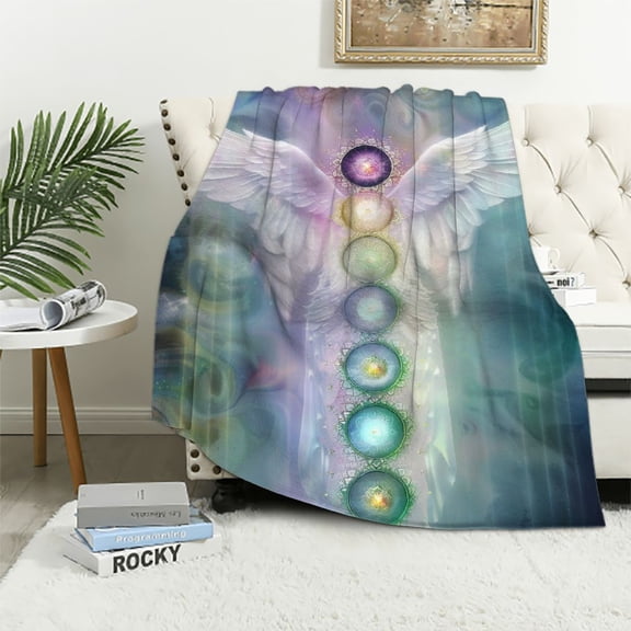 Patifu Angel Wings Chakras Digital Rendering Warm Lightweight Blanket Soft Fleece Blankets Throw Blanket for Living Rooms Sofa Decor Cow Gifts All Seasons 60x80in