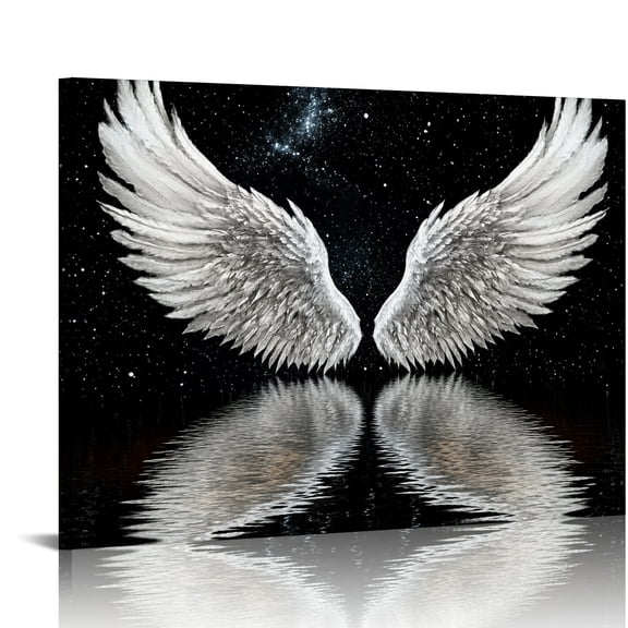 Patifu Angel Wings Starry HD Print Framed Canvas Wall Art Ready to Hang for Bedroom Dorm Living Room 16x12in