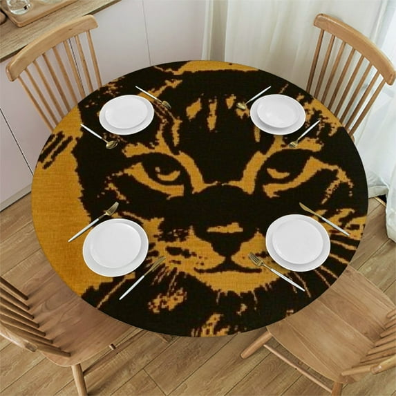Patifu Animal Print Cat Round Tablecloth Stain-Resistant Washable for Indoor Outdoor Restaurants Weddings Parties Picnic Camping Kitchen Dining Home 54"-58