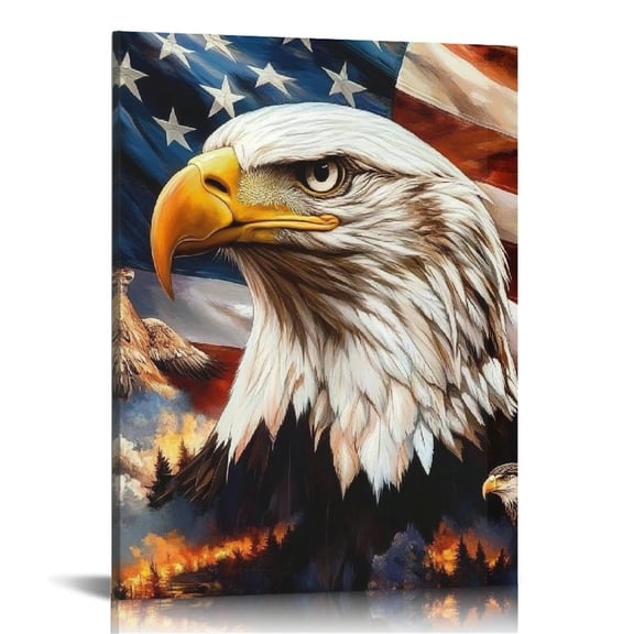 Patifu Bald Eagle Flag Americo Makk Canvas Art Prints Wall Decor 16x20 in