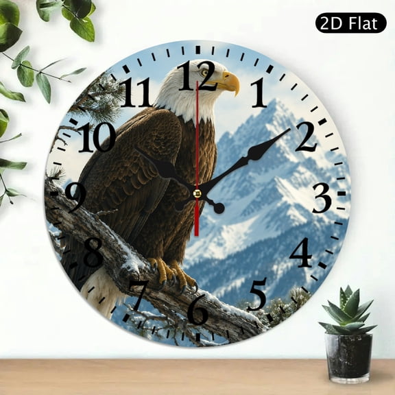 Patifu Bald Eagle On Branch 10 Inch Wall Clock Silent Sweep Movement Natural Wood Decor 10x10in
