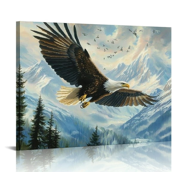 Patifu Bald Eagle Wall Art American Flying Eagle Pictures Wall Decor Eagle Canvas Painting Prints Patriotic Motivational Modern Home Artworks for Bathroom Office Living Room Bedroom 20x16in