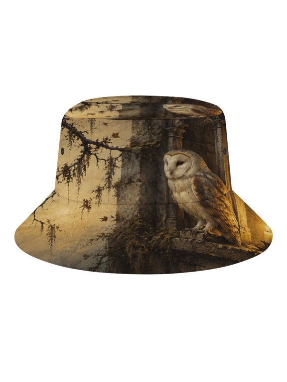 Barn Owl On Ancient Stone Window With Candle Bucket Hat, Soft, Printed, Packable Fisherman Sun Hat for Beach Travel Hiking Vacation, Sun Hat for Women Men, One Size