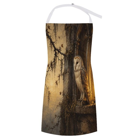 Patifu Barn Owl On Ancient Stone Window With Candle Printed Apron with Pocket, Adjustable Bib Apron for Cooking Baking Grilling Gardening Painting and Crafts, Waterproof Apron for Women and Men, 32x2