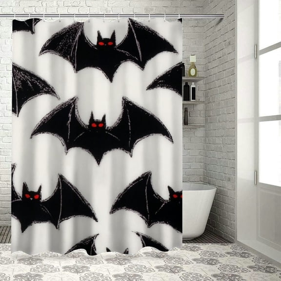 Patifu Bats Bathroom Décor Set with Hooks - Graphic Print Polyester Stylish Bathroom Curtain Decoration Chic Modern Decor Shower Curtain 60"x72