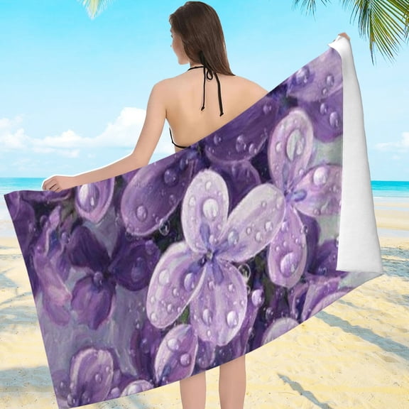 Patifu Beach Towel Morning Dew on Lilac Blossoms Ultra-Soft Microfiber Large Quick Dry Sand Free 80*160cm