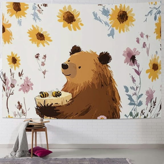 Patifu Bear Bee Tapestry Wall Hanging Unique Style Graphic Tapestries Home Wall Decor Art for Living Room Bedroom Apartment Farmhouse Dorm - Wall Art Tapestry 40x30inch
