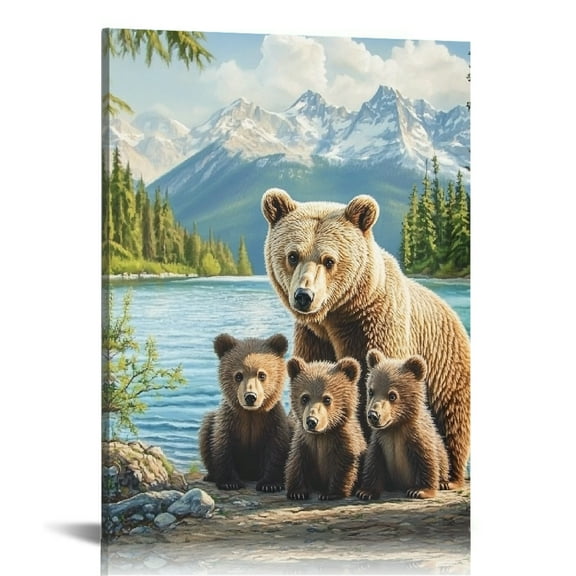 Patifu Bear Family Wall Decor Canvas Art Print for Living Room Bedroom Home Office, Quality Material, Aesthetic Decoration, Wonderful Gift, Easy to Frame 12x16 in