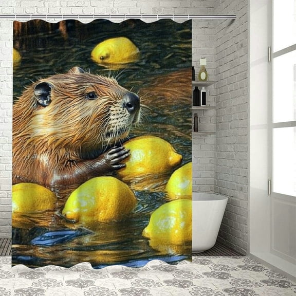 Patifu Beavers Water Lemons Washable Shower Curtain with Hooks 36"x72