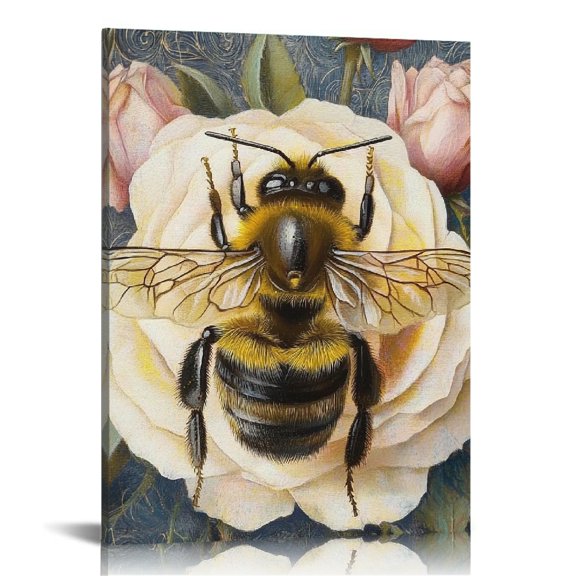 Patifu Bee Flower Rose Wall Decor Canvas Art for Living Room Bedroom 12x16 in