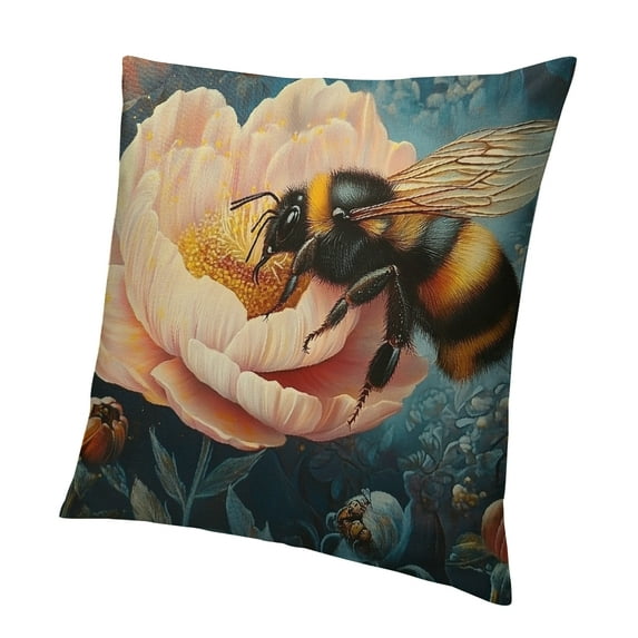 Patifu Bee Flowers Throw Pillow Covers Soft Decorative Blue and Green Throw Pillowcases Cushion Case Square for Home Decor Bed Couch Car Living Room 18x18in