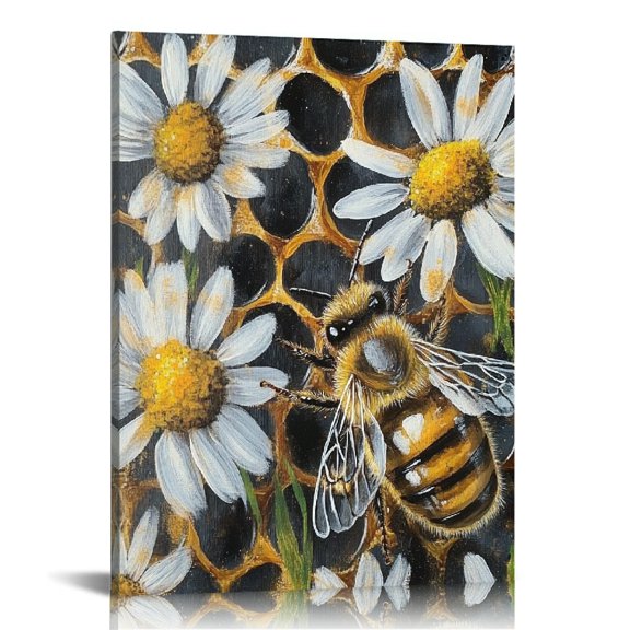 Patifu Bee Honeycomb Daisies Canvas Prints Wall Art for Living Room Bedroom Home Office Decor 16x20 in