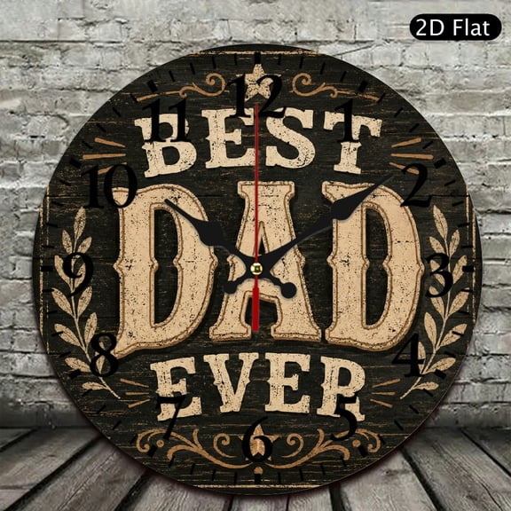 Patifu Best Dad Ever Vintage Wooden Sign Art Round Wall Clock 10 Inch for Home Decor 12x12in