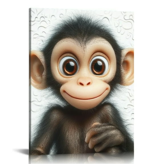 Patifu Big-Eyed Monkey Canvas Wall Art Home Office Bedroom Decor 12x16 in