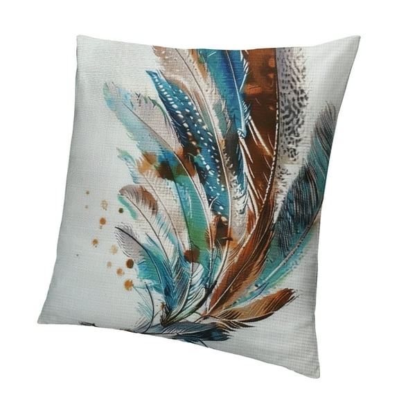 Patifu Bird Feather Throw Pillow Cover Teal Brown Turquoise Feather Decorative Pillow Case Home Decor Square Pillowcase 12x12in