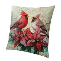 Patifu Bird Pillow Cover Christmas Poinsettia Red Cardinal Bird Leaves Flowers Decorative Throw Pillow Case  Square Cushion Cover Sofa Bedroom 12x12in