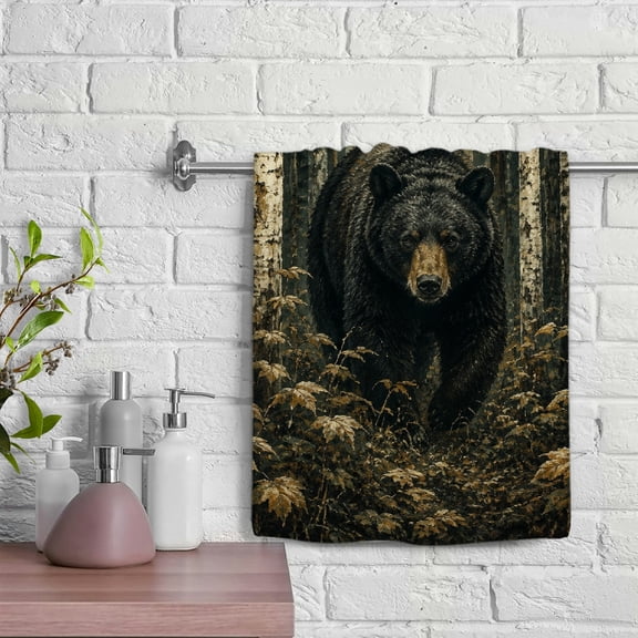 Patifu Black Bear In Birch Forest Kitchen Hand Towel Soft Polyester 29.5x13.8 Inches 29.5x13.8in
